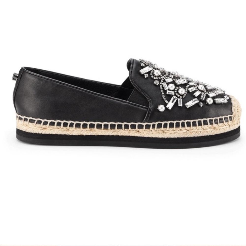 Botkier Black SLOAN jeweled Espadrilles with Studded Details, Size 7.5